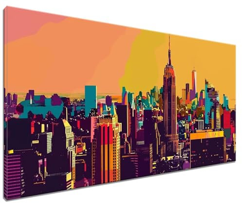 Malen Nach Zahlen Erwachsene New York, DIY Handgemalt Ölgemälde Leinwand Kits, DIY Set Erwachsene Anfänger Paint by Numbers Malen Nach Zahlen Die Architektur zur Dekoration, Kein Rahmen (40x50cm) V-5