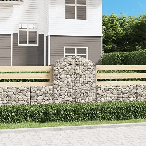 Homgoday Panier de Gabions Arqué 100x50x120/140 cm Fer Galvanisé, Mur à Gabion de Jardin, Panier de Gabion Clôture de Extérieur pour Terrasse, Arrière-Cour, Pelouse