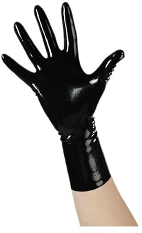 SMGZC Black Latex Gloves Natural Rubber Short Gloves for Women Men Cosplay Party Clubwear (M)