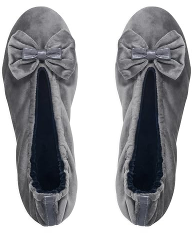 GLOVE STORY Pantofole Ballerina da Interno da Donna in Velluto con Suola in Morbida Pelle - Materiale Morbido e Confortevole - Pantofole Ballerina da Donna Morbide - Realizzate a Mano (Grigio 41)