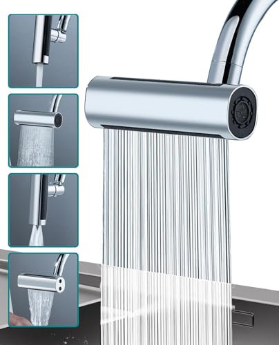 Wasserhahn Aufsatz Schwenkbar,Küchenarmatur Wasserhahn Verlängerung, Perlatoren für Wasserhähne, Multifunktionale 4 in 1 360° Schwenkbar Anti-Splash Wasser Sparende Wasserfall Küchenarmatur