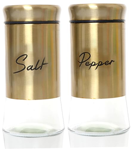 Salt and Pepper Shakers Set 150ml Glass Salt and Pepper Shakers with Stainless Steel Lids Refillable Spice Shaker Accessories for Kitchen Restaurant Gold(1.