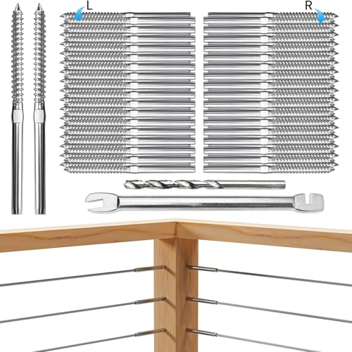 Celynd Stainless Steel Swage Lag Screws - 120 Pack for 1/8 Cable Railing - Left & Right Handed Thread - Deck Stair Wood Post Railing System