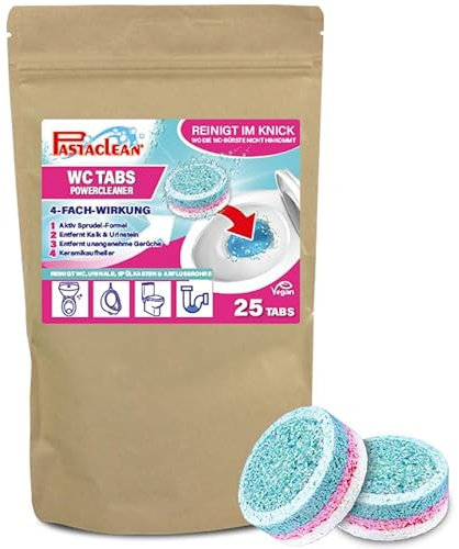 Pastaclean Pulitore WC (25 pezzi) extra forte detergente per WC per toilette, sciacquone e orinatoi – Con formula attiva, rimuove calcare, depositi, urina e odori