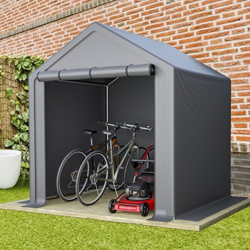 Jaxilyn Tenda da garage 190 x 170 x 200 cm, impermeabile, con porta a rotelle, telaio in acciaio robusto e telo resistente ai raggi UV, colore grigio, ideale per biciclette, mobili da giardino e altro
