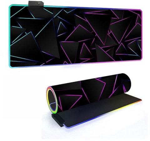 Mateju RGB Mousepad, Festkörpergeometrie rutschfeste Gummibasis Mauspad, Mousepad XXL/XL/L 14 Beleuchtungs Modi 7 LED Farben, Gaming Mauspad mit Vernähte Kanten (Lila,800x300x4mm)