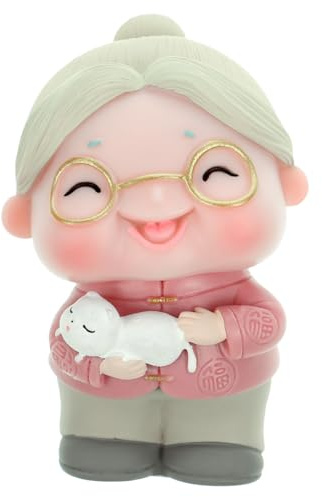 OUNONA Old Woman Cake Topper 2.76X1.77X1.57 Inch Lightweight Vinyl Figurine Realistic Old Lady Ornament for Grandma Birthday Cake Decoration