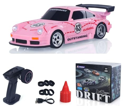 1:43 RC Drift Auto 4WD Mini, ferngesteuert mit 2,4 GHz und Beleuchtung | RTR Fertigmodell; Hochgeschwindigkeit bis 15 km/h; Maßstab 1:43; Hobby- und Spielgeschenk