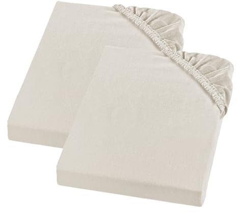 sleepling Biber Spannbetttuch 2er Set, Feinbiber Spannbettlaken, Made in Germany, 100% Baumwolle, Matratzen bis 23 cm Höhe, Rundum Gummizug, Ökotex, Kochfest 95 Grad, Doppelpack 90 x 200, Creme