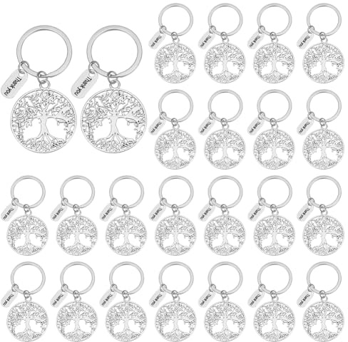 FINGERINSPIRE 24Pz Portachiavi con Scritta Grazie A Forma di Albero della Vita, Portachiavi Alla Moda, Chiaviere per La Stagione delle Lauree, Chiaviere per La Festa Degli Insegnanti