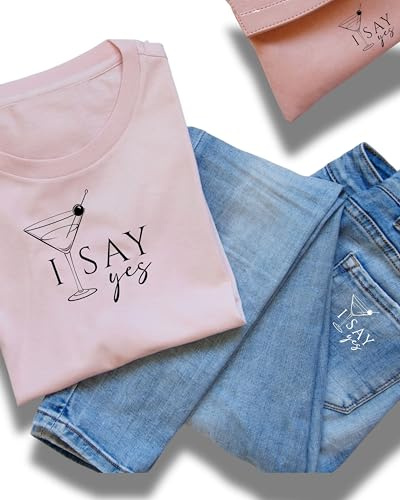JuPaRo JGA Bügelbild – I SAY YES & WE SAY CHEERS – Aufbügelmotiv für Braut & Team – 2 Größen & Farben – DIY JGA T-Shirts, Taschen, Jacken, Accessoires (Braut Schwarz, Klein)