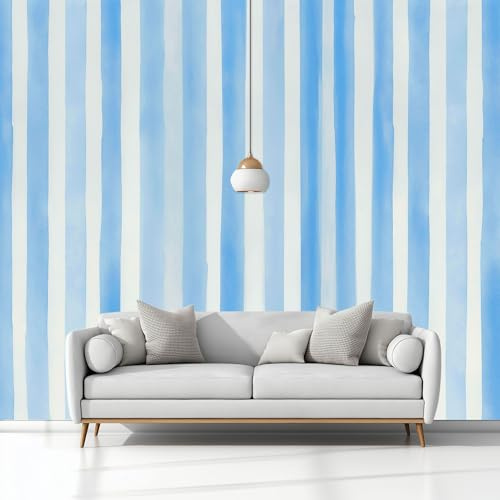 Fotomurale Murales Fondo De Rayas Verticales Geométricas 200 x 140 cm Papel Pintado no Tejido, Azul Y Blanco Papel Tapiz Fotográfico, para Salon Dormitorio Oficina Mural de Decoración de Pared