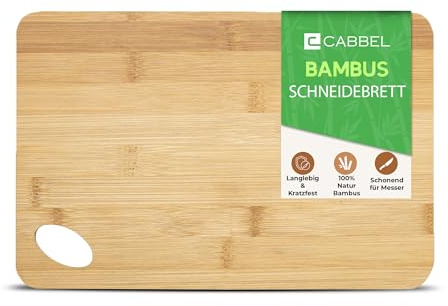 CABBEL Bambus Schneidebrett 20x15 cm – Holzschneidebrett klein, beidseitig nutzbar mit Griffloch, nachhaltiges Küchenbrett Holz für Frühstück, Obst & Snacks