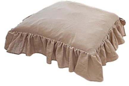 MagiDeal Stuhlkissen mit Rüschen, Bauernhaus mit Bändern, Waschbar, Bequem Elegant Sitzkissen, Quadratisches Sitzpolster für Esszimmer im Landhausstil, 45 x 45 cm, Milchtee