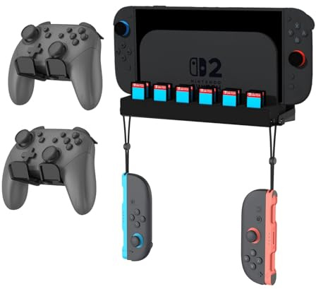 Switch 2 Wall Mount - Wall Mount Stand for Nintendo Switch 2 (2025) Console, Joy-Con, Game Cards - Space-Saving Dock with Cooling Vent Design & Easy Installation – All-in-One Wall Holder Organizer Kit
