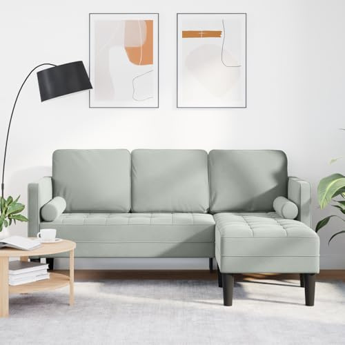 HUAKEHOM 3-Sitzer Sofa mit Chaise bequemes Design für drinnen modernes Wohnzimmer gemütliche Polsterung Stabiler Rahmen für draußen 4 Gartentischmöbel L-förmig Hellgrau 160 cm Samt
