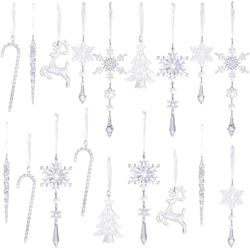 ZXTGBQ 18 Stück Acryl Eiszapfen Schneeflocke Eistropfen Anhänger, Weihnachten Deko Weihnachtenbaum,Weihnachtsbaumschmuck,Kristallschneeflocke für die Weihnachtsbaumparty