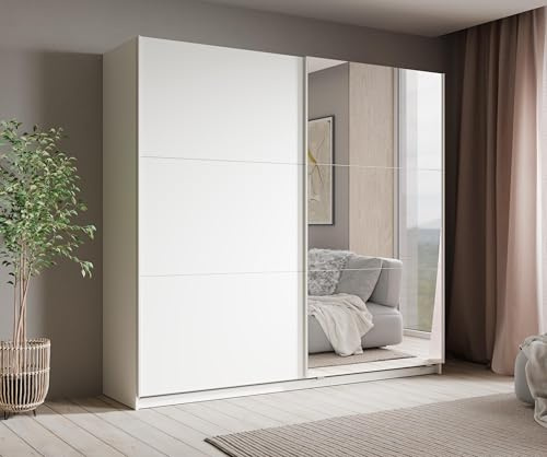 AXLIVING Armoire avec Portes coulissantes et Miroir Lunoria 221 cm Blanc