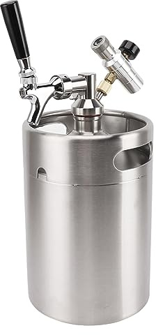 Cloimei de barril de cerveza de acero inoxidable presurizado de 5 litros con válvula dispensadora ajustable de calibre 60 PSI, mini cerveza duradera para el hogar, bar, fiestas, p