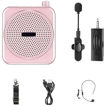 BINGNU Sprachverstärker, Tragbares Megaphon-Sprachverstärkerhorn mit schnurgebundenem Mikrofon-Kopfhörer for Lehrer(Pink)