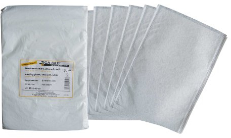 Tiga-Med Waschhandschuhe | ultrasoft | 250 Stück (5x50) | Profi-Qualität | Molton Einweg-Waschlappen | weiss | zur Körper- und Intimpflege