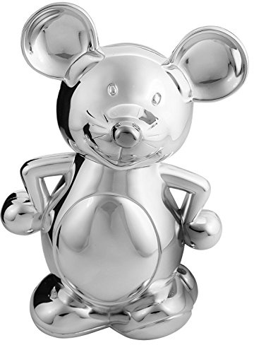 EDZARD Spardose Maus (H 19 cm), edel versilbert, anlaufgeschützt | für Jungen und Mädchen, Taufgeschenk, Geldgeschenk, Konfirmation, Firmung, Sparschwein, Sparkasse, Sparbüchse
