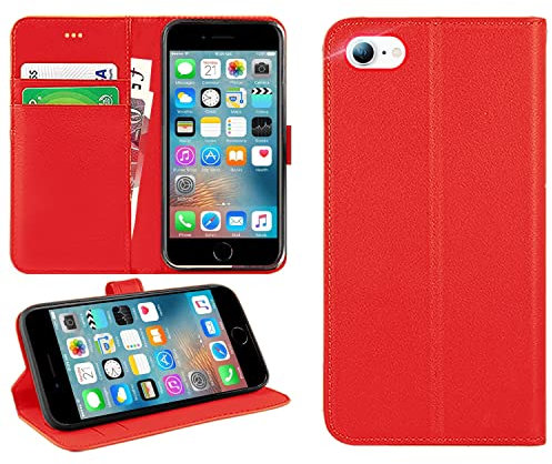 DN-Technology iPhone SE 2022 / SE 2020/7 / 8 Case Flip Leather Wallet Book Stand Folio Card Holder Phone Cover For iPhone SE (3rd Gen / 2nd Gen) (RED)