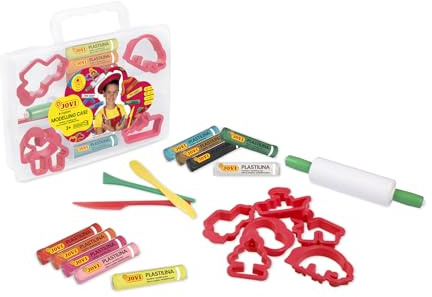Jovi Plastilin Knetset, leicht formbare Modelliermasse für Kinder ab 3 Jahren, Koffer mit 8 Farben und Zubehör | Leicht formbare Modelliermasse für Kinder ab 3 Jahren
