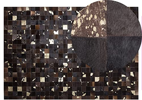 Beliani Alfombra de Piel Genuina de Vaca marrón 140 x 200 cm múltiples Cuadrados elaborada a Mano Bandirma