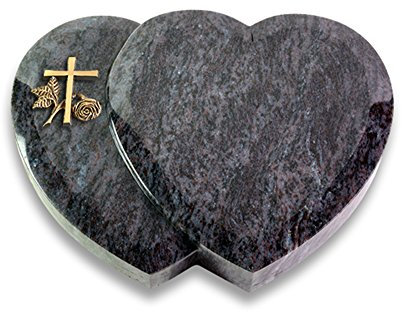 Grabplatte, Grabstein, Grabherz, Urnengrabstein Amoureux 40 x 30 x 7 cm Orion-Granit, poliert inkl. Gravur (Bronze-Ornament Kreuz 1)