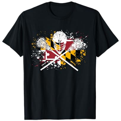 Boys Lacrosse Shirt Helmet Sticks LAX Maryland Flag Gift T-Shirt