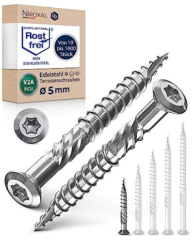 Tornillo de terraza de acero inoxidable Muesca de corte TORX, cabeza redondeada y sin nervaduras V2A 5-mm de espesor 40-mm de longitud 200 unidades 26-mm de rosca parcial Tornillo 5x40
