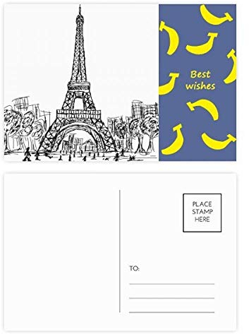 Postkarten-Set mit Eiffelturm, quadratisch, Frankreich, Paris, Bananenmotiv, 20 Stück