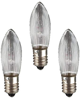 hellum Ersatz-Kerzen für Schwibbogen, 3 Stück 8V 3W Riffelkerze für Weihnachtsbaum Kerzen Lichterketten innen mit 30 Brennstellen, Birnen für Lichterbogen E10/ 8V/ 3W/ 22 Lumen 911138