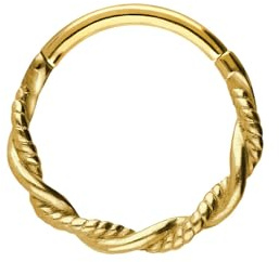 PIERCINGLINE Segmentring Clicker doppelt gedreht Chirurgenstahl Piercing für Nase Septum Ohr Helix Tragus Goldfarben 10 mm