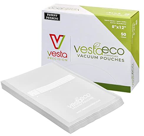 VestaEco Sacchetti Sottovuoto Alimenti, per La Conservazione Degli Alimenti e La Cottura Sottovuoto per Macchine Sigillatrici a Camera | Biodegradabile, Sous Vide, Senza BPA, 50 unità, 20 x 30 cm