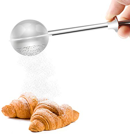Mehlsieb zum Backen, Puderzuckerstreuer Staubwedel mit Deckel Edelstahl Mini Schneebesen Pudersieb für Backwerkzeuge Staubbestäuben Mehlstab für Gewürze Sirup Zuckerspender