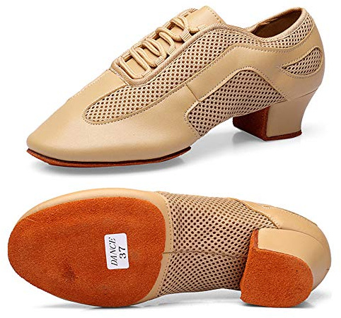 Zapatos Baile Latino Mujer Cuero Comodo Respirable Zapatillas Baile con Cordones Moderno Salon Salsa Jazz Flamenco Tacon