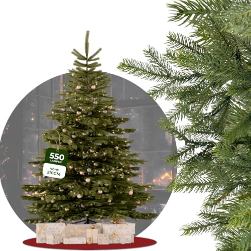 BoomDing Weihnachtsbaum mit Beleuchtung 210 cm mit 550 Lichtern & Tasche – künstlicher Tannenbaum mit Beleuchtung, Metallfuß & langlebiger Aufbewahrung – Christbaum künstlich wie echt