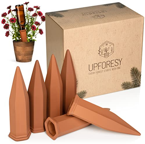 Upforesy 6 Pack Terracotta Watering Spikes for Indoor and Outdoor Plants - Simple and Easy Setup - Keep Plants Happy and Watered While You are Away