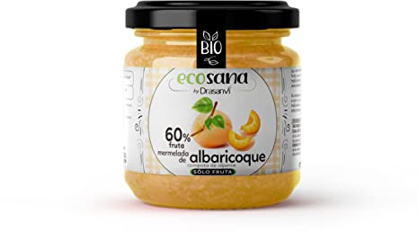 ECOSANA MERMELADA EXTRA ALBARICOQUE SIN AZÚCAR CERTIFICADO BIO by DRASANVI - VEGANO - SIN GLUTEN - 250g | Extra de Albaricoque sin Azucar Anadido, Certificada BIO, Alto Contenido en Fruta, Ideal para el Desayuno, Vegana Diariamente