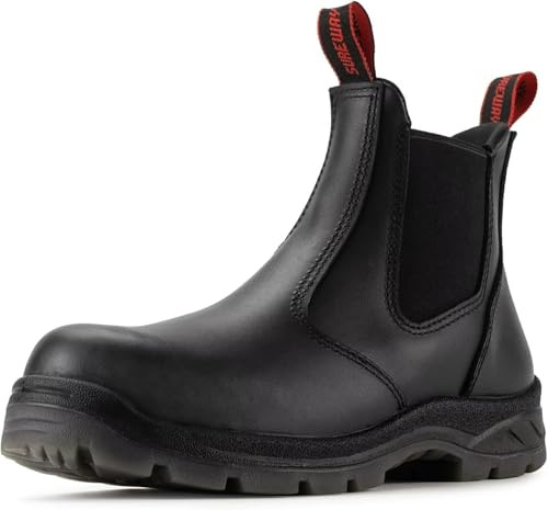 SUREWAY Men's Slip-On Work Boots for Men,Full Grain Leather,Anti-Static,Water/Slip Resistant,Fire Station Mechanic Industrial Construction Safety Boots/Shoes for Men,Soft Toe Black,Size 11