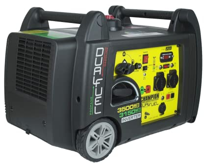 Champion Power Equipment mobiles Stromaggregat Benzin + Gas (3100 Watt, tragbarer Inverter, Generator, extrem leise, mit integriertem Griff und Radsatz, ideal für Outdoor + Camping) 73001i-DF-EU, Gelb