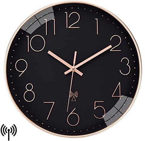 VIVILINEN Horloge Murale Radio Pilotée Silencieuse 30cm sans tic-tac Pendule Murale pour Chambre Cuisine Salon Changement d'heure Automatique avec Mecanisme Radio