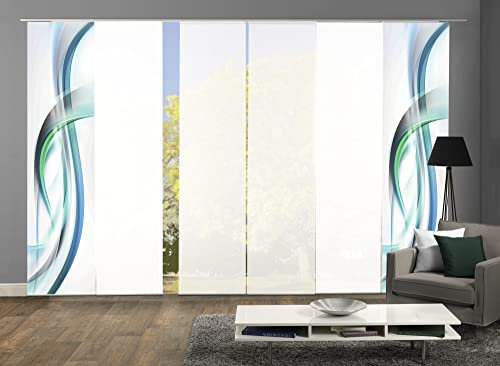 wohnfuehlidee 6er-Set Schiebegardinen Malea Blickdicht/halbtransparent, Höhe 245 cm, blau-grün