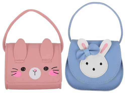 VALICLUD Bunny Geldbörse Für Mädchen Kinder Crossbody Bag Aus Pu-Leder Kleine Umhängetasche Im Hasen-Design Für Münzen Karten Und Kleinigkeiten Für Schule Reisen Und Alltag 2 Stück