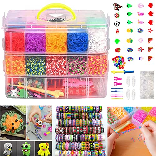 Aisny Loom Bands Kit, 15000 Stck DIY Gummibänder Set für Kinder Mehrfarbiges Set Herstellung Elastischen Armbändern Elastische BänderSet mit Loom Haken Luxuriöses LoomBands Box für Armbänder