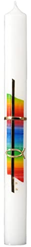 Wiedemann Kerzen Taufkerze Kreuz, Fisch, Regenbogenhintergrund 400 x Ø 35 mm mit individueller Namensverzierung aus Wachsbuchstaben
