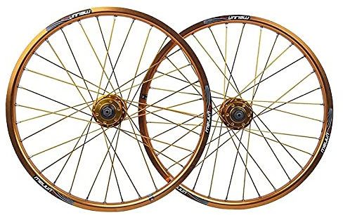 ZECHAO Radfahrenräder 20-Zoll-Rand-Mountainbike, Scheibenbremse 32H Schnellspanner Aluminiumnabe/Kugellager QR. For7 / 8/9 / 10 Geschwindigkeitskassette Wheelset (Color : Gold, Size : 20inch)