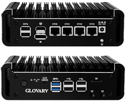 Glovary Firewall Mini PC Octa Core i3 N355, DDR5 32GB RAM 1TB NVMe SSD, 4 x 2.5GbE i226V LAN Fanless Computer Hardware, Micro Router Appliance, AES-NI, OPNsense, 8USB Port, TF Card Slot